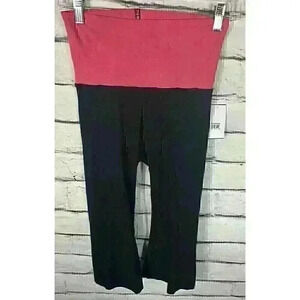NWT Hard Tail Womens Size S Black/Pink High Waist Capri Leggings Back Leg Slit